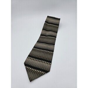 Vtg Mosaic Geometric Silk Tie BlackGold ArtDeco Architectural Retro 90s Handmade